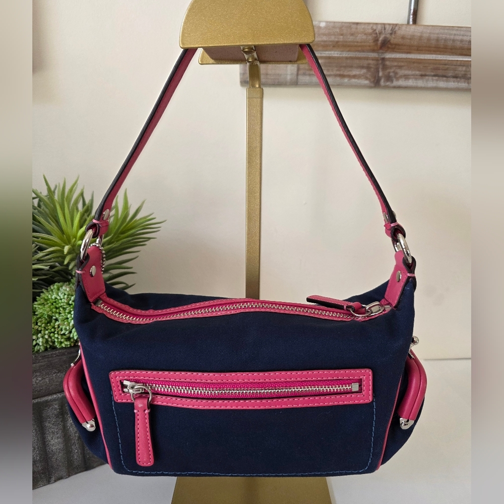 Coach Bonnie Cashin Inspired Mini Canvas Shoulder Bag Pink/Navy Y2K - Picture 8 of 14